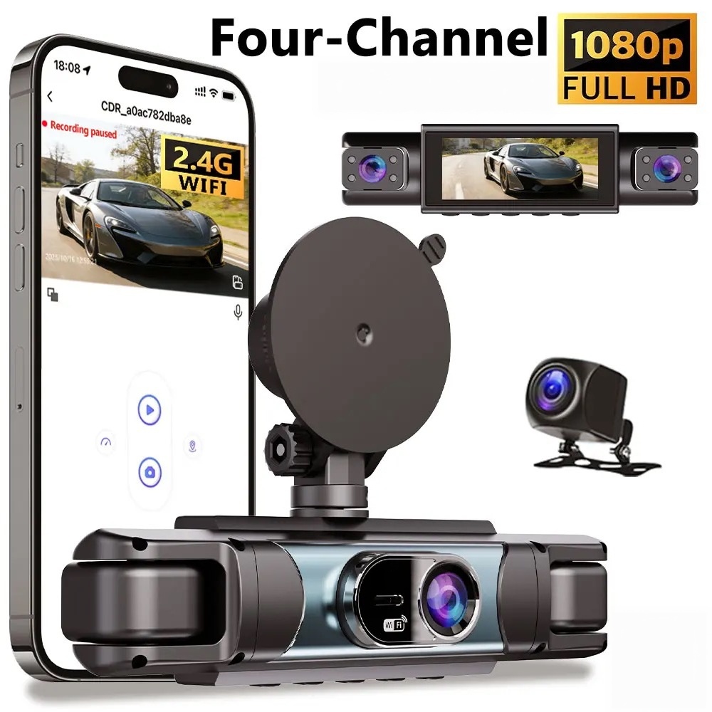 360° Surround View 4 Channel Dash Cam , 1080P FHD , 3.18- IPS Display, Built-in
